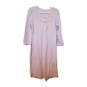 Miss Elaine Long Nightgown Lilac Floral Long Sleeves Cozy Sleep Dress Soft Med